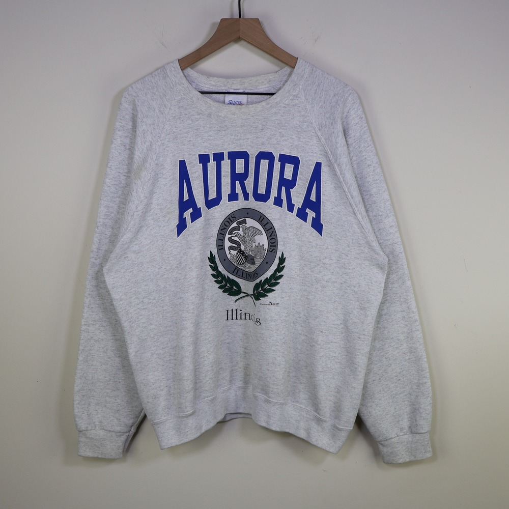 Vintage 90s Aurora‎ Illinois Sweatshirt XL Gray Graphic Made in USA